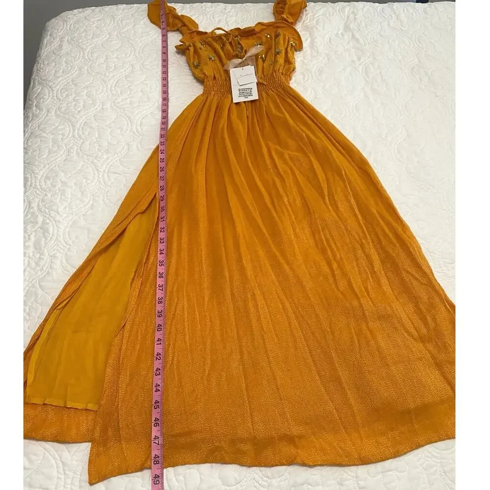 REVOLVE Orange Ruched Ruffled Midi Dress - Picture 4 of 11